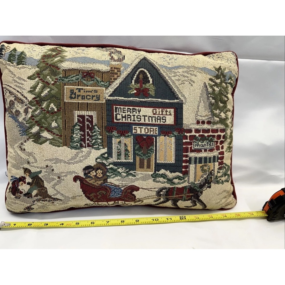 Vintage Snow Village Tapestry Pillow